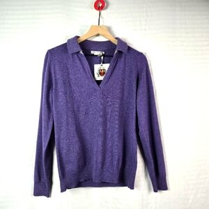 Luigi Baldo Men's Italian 100% Cashmere Polo Collar V-Neck Swater Purple Sz M NW